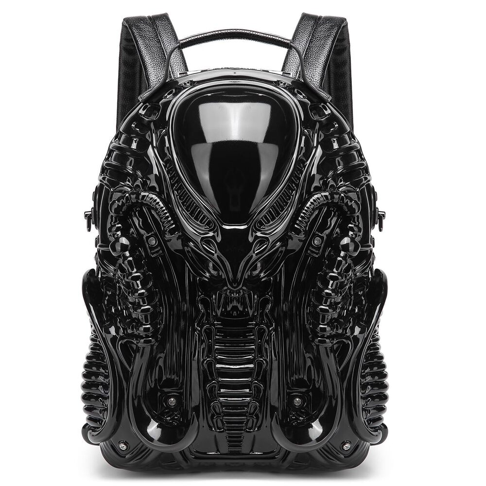 2346 and PVC 3D Xenomorph Shaped Purse Alien Backpack, Black